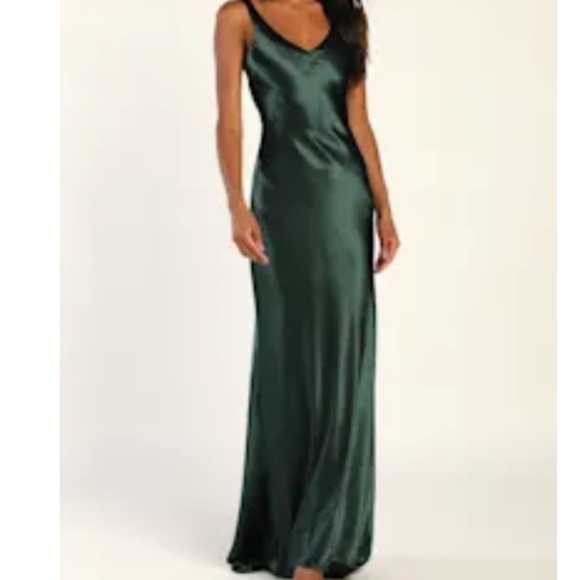 Lulus Perfectly Classy Emerald Green Satin Strappy Maxi Dress - Size S - Picture 1 of 3